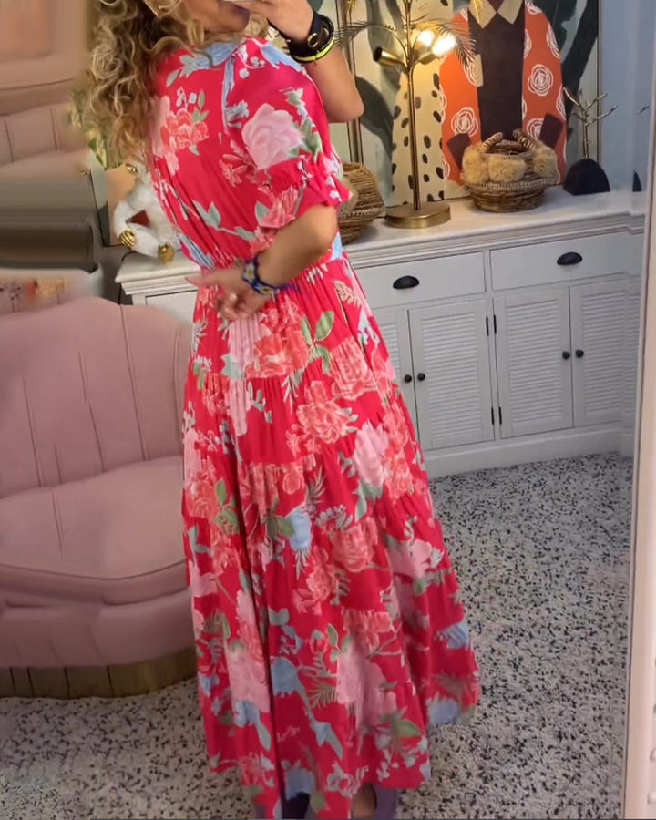 Celeste Graceful Floral V Neck Dress