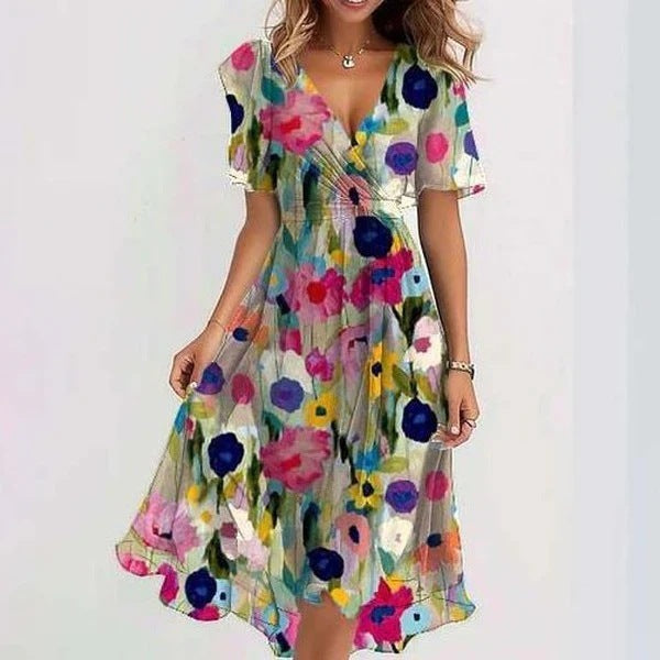 Viera Bloom Artistic Print Midi Dress
