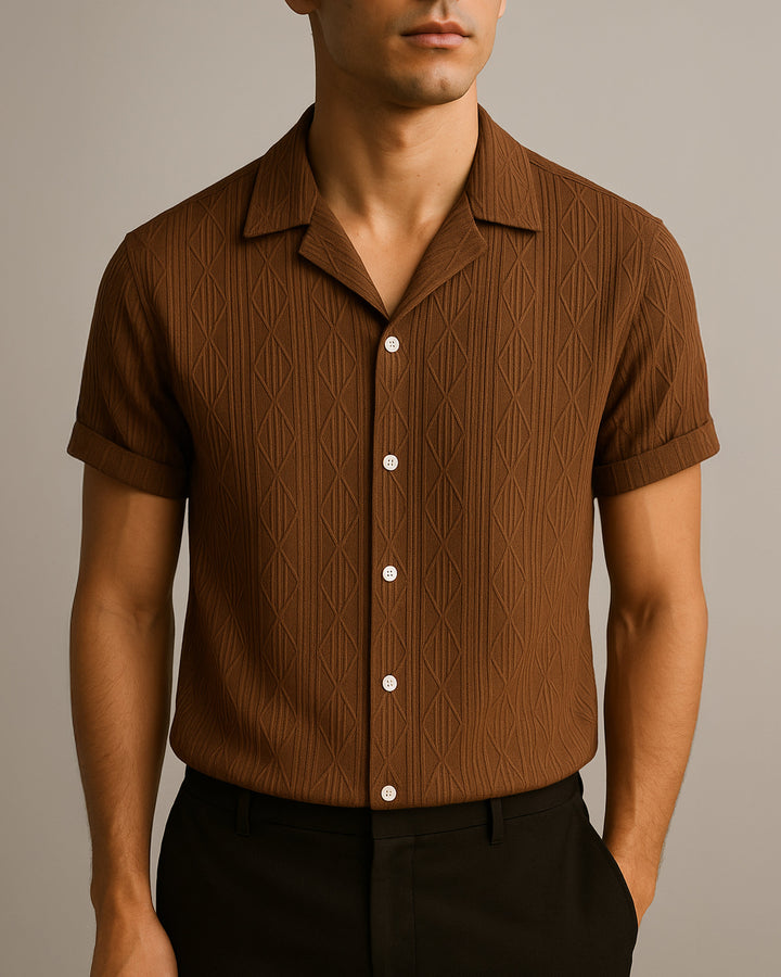 Adrian – Geometric Cuban Shirt in Jacquard